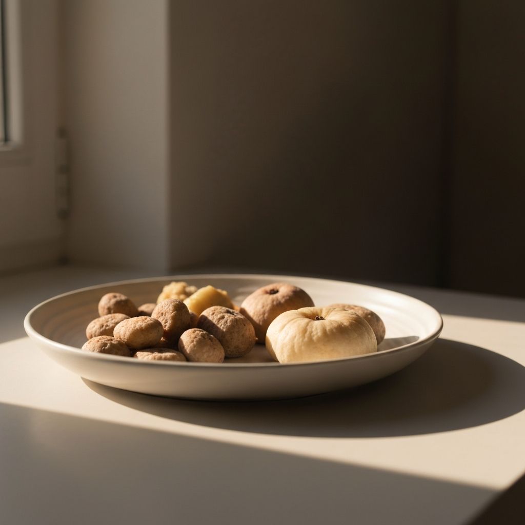 Simple ceramic plate with natural food in gentle light